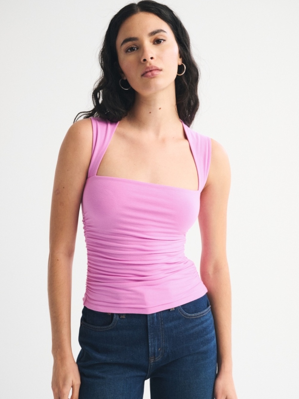 🆕Abercrombie & Fitch - The Ava Top Sleeveless Square-Neck Ruched Tank Top -Small